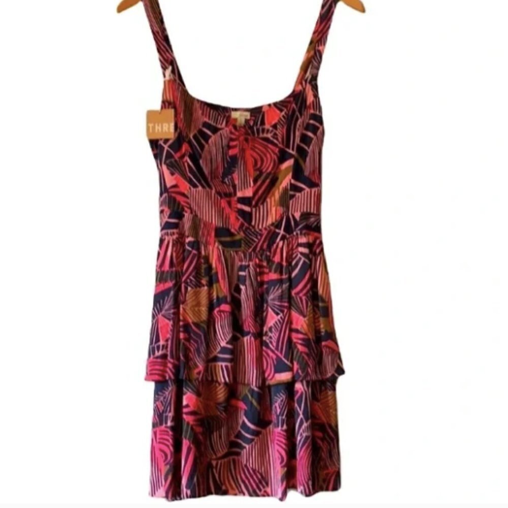 hinge Pink & Black Tropical Print Mini Dress